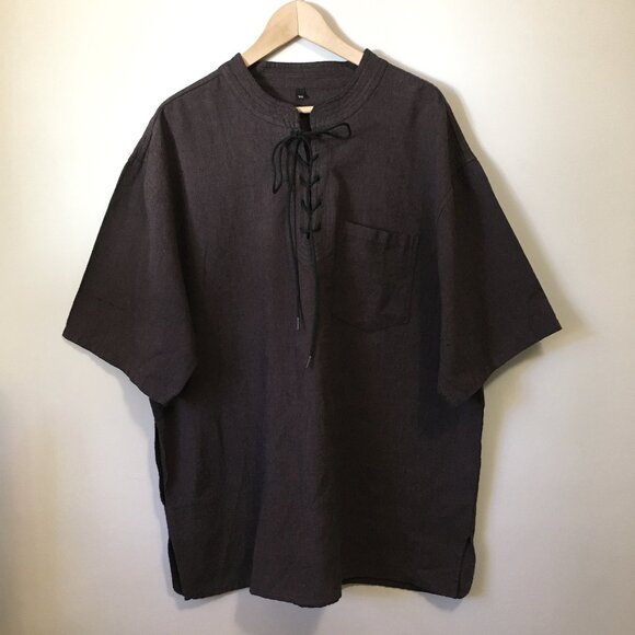 Brown Medieval D&D Tie Up Collar Tunic Pub Wear - Picture 1 of 16